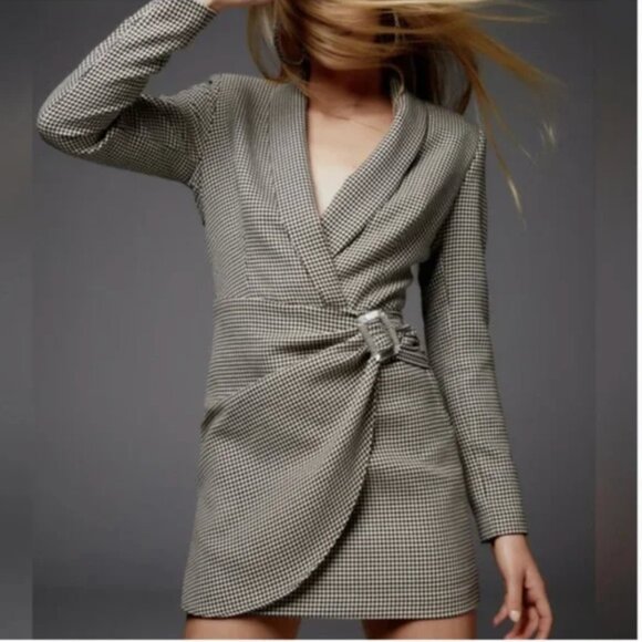 ZARA HOUNDSTOOTH BLAZER DRESS Crystal buckle Size M NEW WITH TAG! - Picture 4 of 15